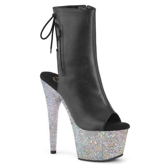 Pleaser ADORE-1018LG Plateau Ankle Boots Faux Leather Glitter Black Silver EU-37 / US-7