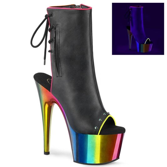 Pleaser ADORE-1018RC-02 Plateau Ankle Boots Faux Leather Chrome Black Colorful EU-35 / US-5