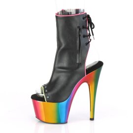 Pleaser ADORE-1018RC-02 Plateau Ankle Boots Faux Leather Chrome Black Colorful EU-38 / US-8