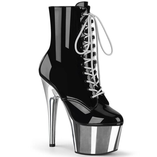 Pleaser ADORE-1020 Plateau Ankle Boots Patent Chrome Black Silver EU-39 / US-9