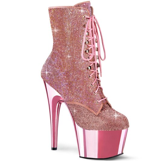 Pleaser ADORE-1020CHRS Plateau Ankle Boots Rhinestones Chrome Light Pink EU-39 / US-9