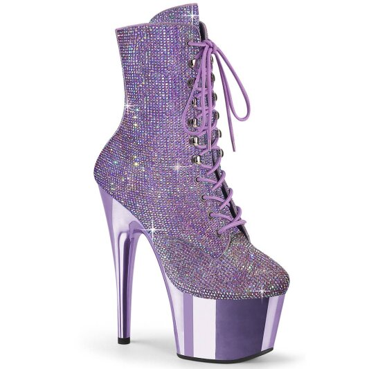 Pleaser ADORE-1020CHRS Plateau Ankle Boots Rhinestones Chrome Purple EU-40 / US-10