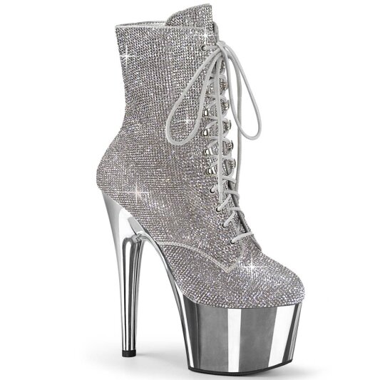 Pleaser ADORE-1020CHRS Plateau Ankle Boots Rhinestones Chrome Silver EU-35 / US-5