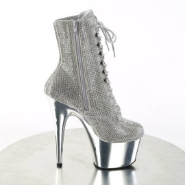 Pleaser ADORE-1020CHRS Plateau Ankle Boots Rhinestones Chrome Silver EU-35 / US-5