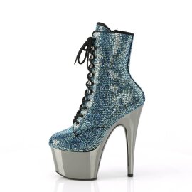 Pleaser ADORE-1020CHRS Plateau Ankle Boots Rhinestones Chrome Turquoise EU-35 / US-5