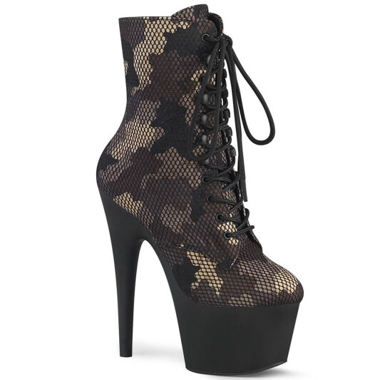 Pleaser ADORE-1020CM Plateau Ankle Boots Mesh Camouflage Black Brown EU-36 / US-6