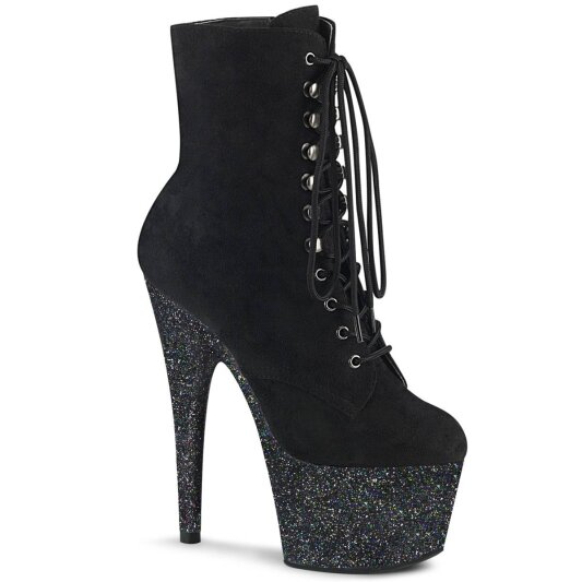 Pleaser ADORE-1020FSMG Plateau Ankle Boots Faux Suede Glitter Black EU-37 / US-7