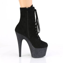 Pleaser ADORE-1020FSMG Plateau Ankle Boots Faux Suede Glitter Black EU-37 / US-7