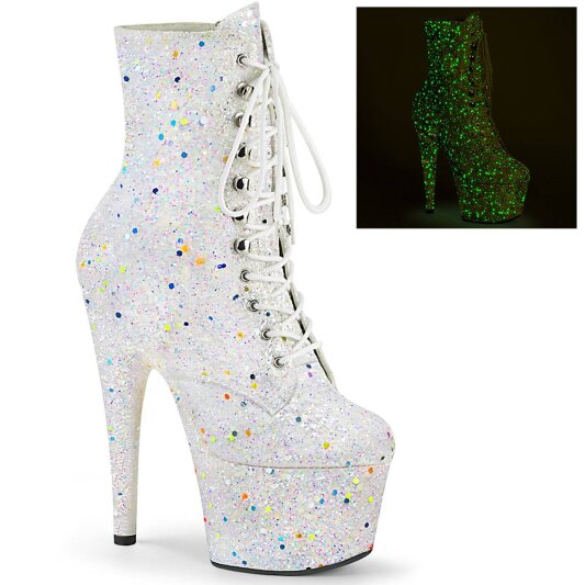 Pleaser ADORE-1020GDLG Plateau Ankle Boots Glitter White EU-36 / US-6