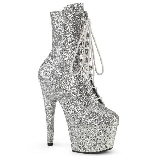 Pleaser ADORE-1020GWR Plateau Ankle Boots Glitter Silver EU-35 / US-5