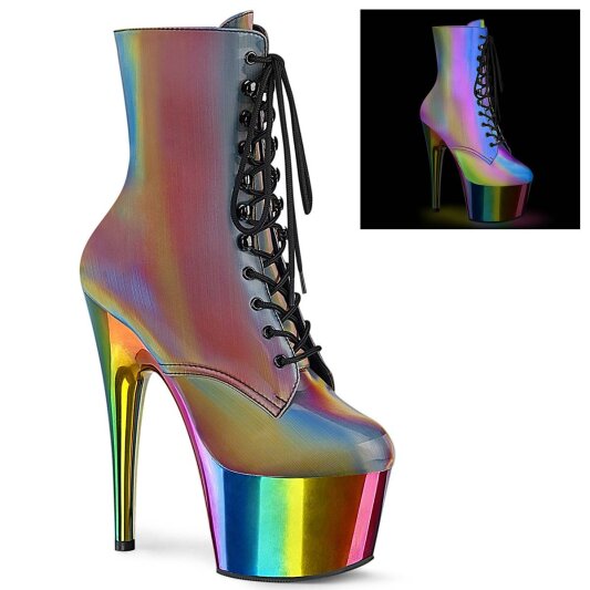 Pleaser ADORE-1020RC-REFL Plateau Ankle Boots Reflection Chrome Colorful EU-36 / US-6