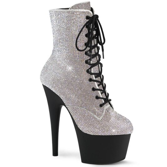Pleaser ADORE-1020RS Plateau Ankle Boots Rhinestones Silver EU-38 / US-8