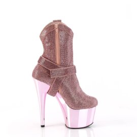 Pleaser ADORE-1029CHRS Plateau Ankle Boots Rhinestones Chrome Light Pink EU-39 / US-9