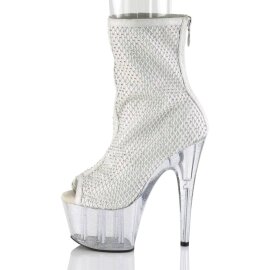 Pleaser ADORE-1031GM Plateau Ankle Boots Mesh Rhinestones White EU-41 / US-11