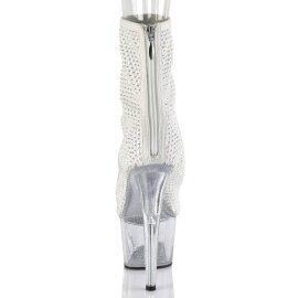 Pleaser ADORE-1031GM Plateau Ankle Boots Mesh Rhinestones White EU-41 / US-11