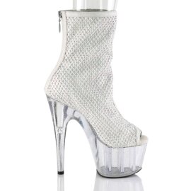 Pleaser ADORE-1031GM Plateau Ankle Boots Mesh Rhinestones White EU-41 / US-11