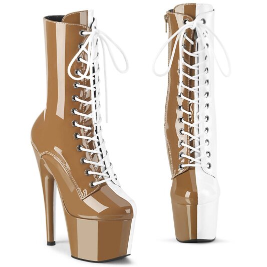 Pleaser ADORE-1040TT Plateau Ankle Boots Patent Brown White EU-36 / US-6
