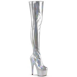 Pleaser ADORE-3000HWR Plateau Overknee Boots Holo Silver...