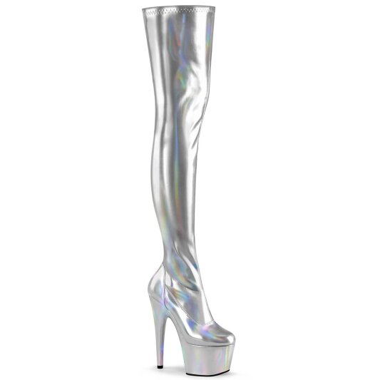 Pleaser ADORE-3000HWR Plateau Overknee Boots Holo Silver EU-39 / US-9