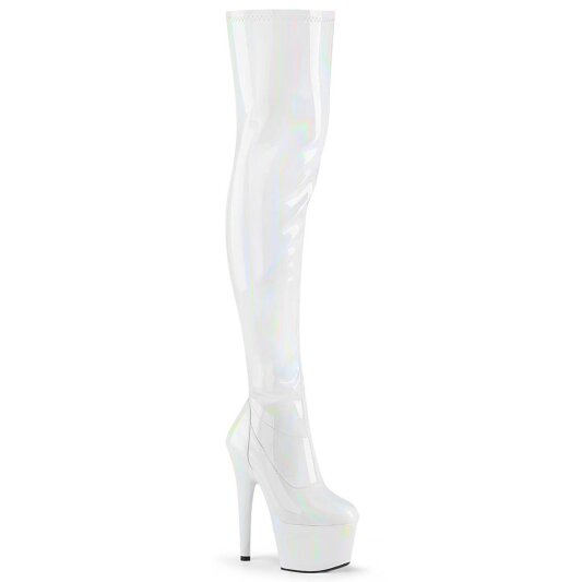 Pleaser ADORE-3000HWR Plateau Overknee Boots Holo White EU-42 / US-12
