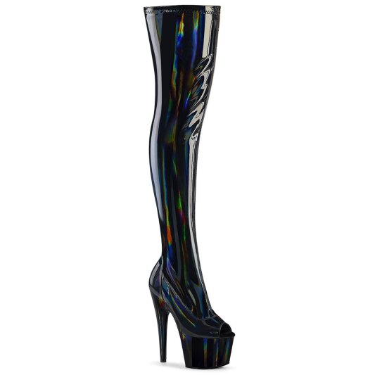 Pleaser ADORE-3011HWR Plateau Overknee Boots Holo Black EU-36 / US-6