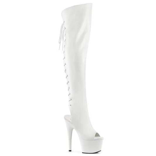 Pleaser ADORE-3019 Plateau Overknee Boots Faux Leather White EU-42 / US-12