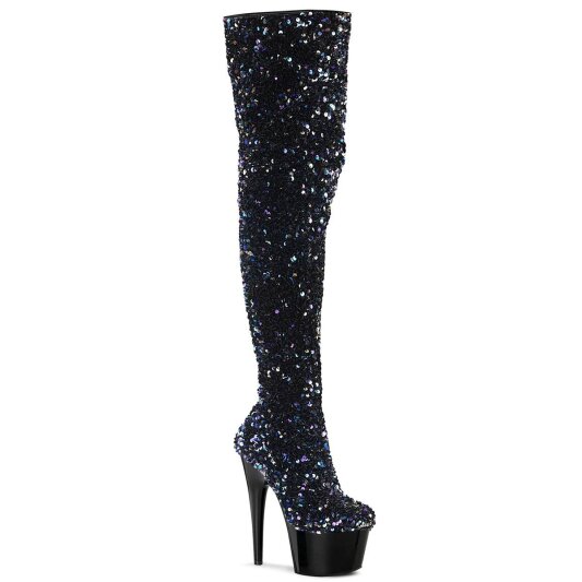 Pleaser ADORE-3020 Plateau Overknee Boots Sequins Black EU-35 / US-5