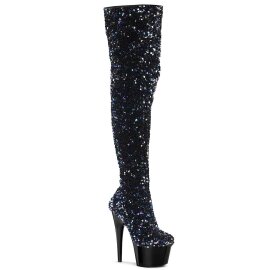Pleaser ADORE-3020 Plateau Overknee Boots Sequins Black...