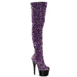 Pleaser ADORE-3020 Plateau Overknee Boots Sequins Purple...