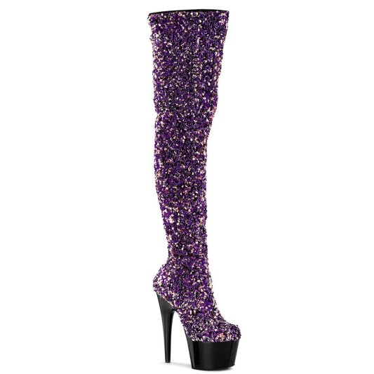Pleaser ADORE-3020 Plateau Overknee Boots Sequins Purple EU-36 / US-6