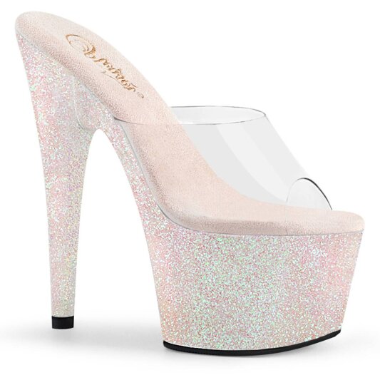 Pleaser ADORE-701HMG Plateau Mules Glitter Transparent Light Pink EU-35 / US-5