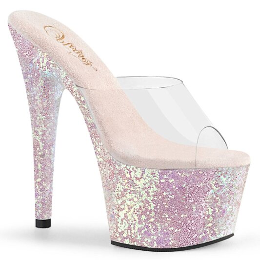 Pleaser ADORE-701LG Plateau Mules Glitter Transparent Light Pink EU-35 / US-5