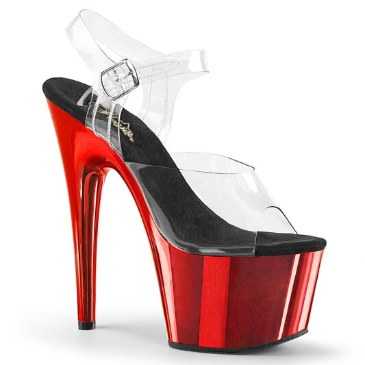 Pleaser ADORE-708 Plateau Sandalettes Chrome Transparent Red EU-38 / US-8
