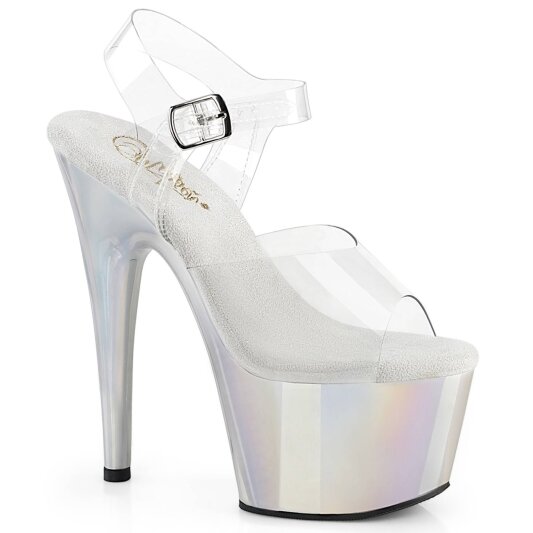 Pleaser ADORE-708LQ Plateau Sandalettes Holo Transparent Silver EU-35 / US-5