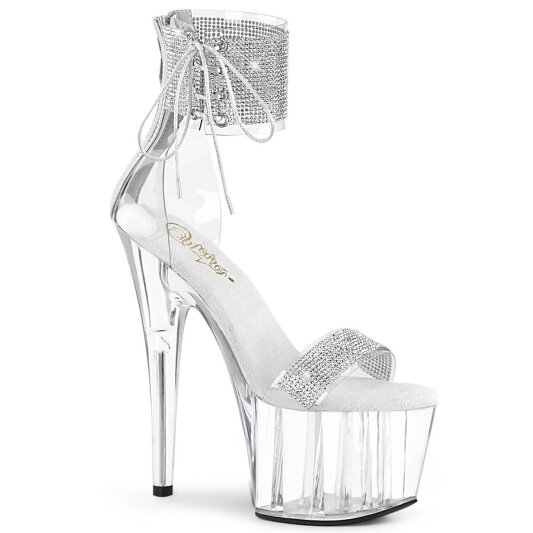 Pleaser ADORE-727RS Plateau Sandalettes Rhinestones Transparent Silver EU-37 / US-7