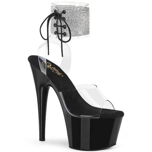 Pleaser ADORE-791-2RS Plateau Sandalettes Patent Rhinestones Transparent Black EU-41 / US-11