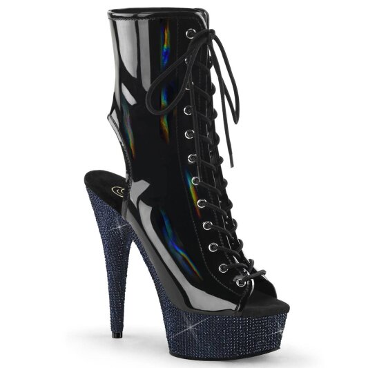 Pleaser BEJEWELED-1016-6 Plateau Ankle Boots Holo Rhinestones Black EU-41 / US-11
