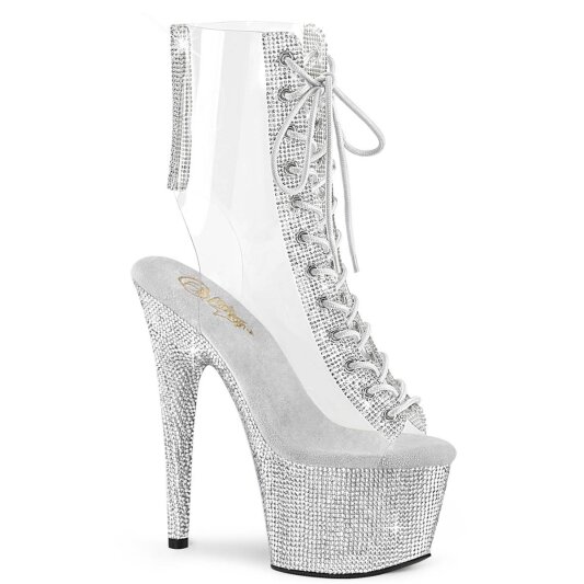 Pleaser BEJEWELED-1016C-2-7 Plateau Ankle Boots Rhinestones Transparent Silver EU-39 / US-9