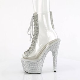 Pleaser BEJEWELED-1016C-2-7 Plateau Ankle Boots Rhinestones Transparent Silver EU-39 / US-9