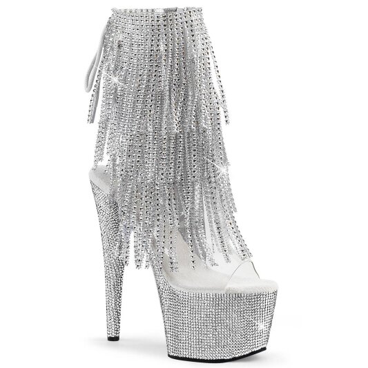 Pleaser BEJEWELED-1017RSF-7 Plateau Ankle Boots Rhinestones Transparent Silver EU-35 / US-5