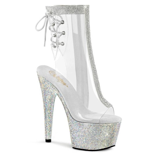 Pleaser BEJEWELED-1018C-2RS Plateau Ankle Boots Rhinestones Transparent Silver EU-35 / US-5
