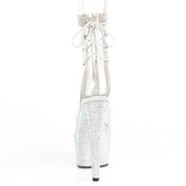 Pleaser BEJEWELED-1018C-2RS Plateau Ankle Boots Rhinestones Transparent Silver EU-35 / US-5