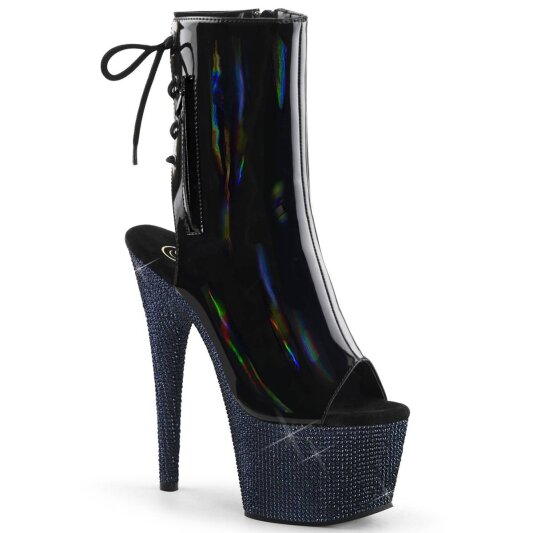 Pleaser BEJEWELED-1018DM-7 Plateau Ankle Boots Holo Rhinestones Black EU-41 / US-11