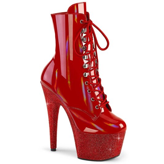 Pleaser BEJEWELED-1020-7 Plateau Ankle Boots Holo Rhinestones Red EU-36 / US-6