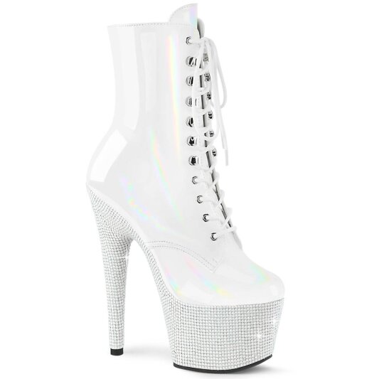 Pleaser BEJEWELED-1020-7 Plateau Ankle Boots Holo Rhinestones White EU-36 / US-6