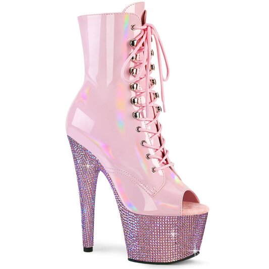 Pleaser BEJEWELED-1021-7 Plateau Ankle Boots Holo Rhinestones Light Pink EU-35 / US-5