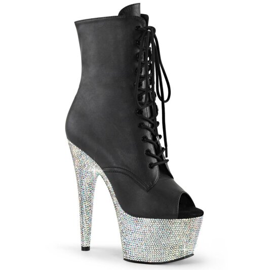 Pleaser BEJEWELED-1021-7 Plateau Ankle Boots Faux Leather Rhinestones Black Silver EU-37 / US-7