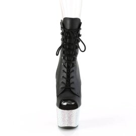 Pleaser BEJEWELED-1021-7 Plateau Ankle Boots Faux Leather Rhinestones Black Silver EU-37 / US-7