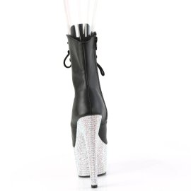 Pleaser BEJEWELED-1021-7 Plateau Ankle Boots Faux Leather Rhinestones Black Silver EU-37 / US-7