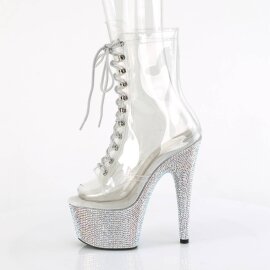 Pleaser BEJEWELED-1021C-7 Plateau Ankle Boots Rhinestones Transparent Silver EU-35 / US-5